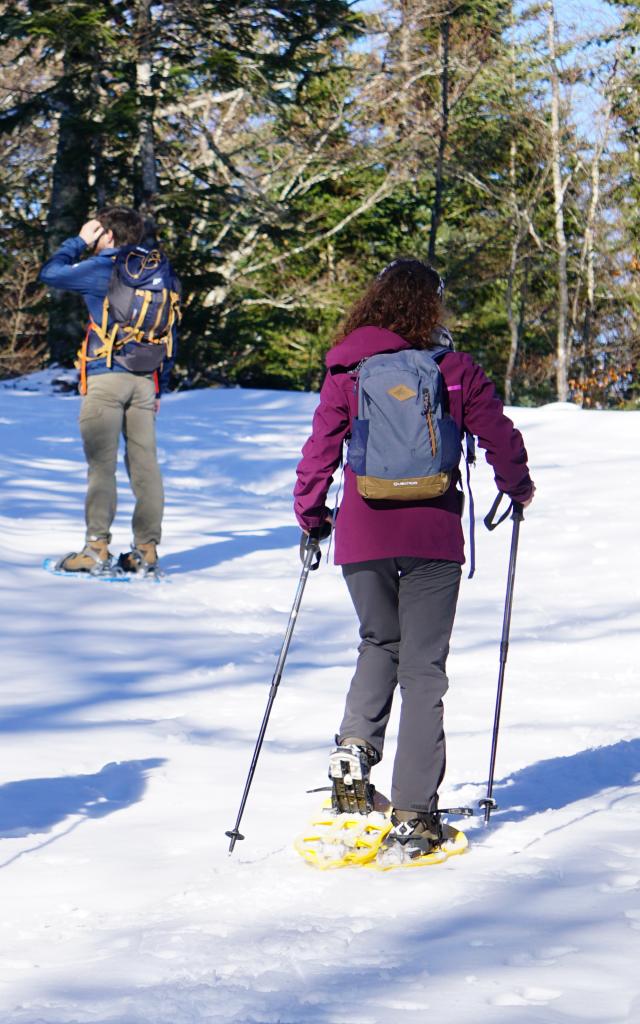 Balade en raquettes à neige dans la forêt du Braca, sur le parcours Tèrra Aventura de La Pierre Saint-Martin