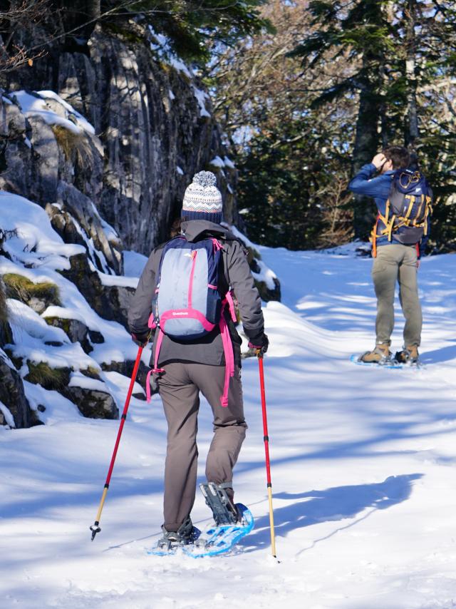 Balade en raquettes à neige dans la forêt du Braca, sur le parcours Tèrra Aventura de La Pierre Saint-Martin