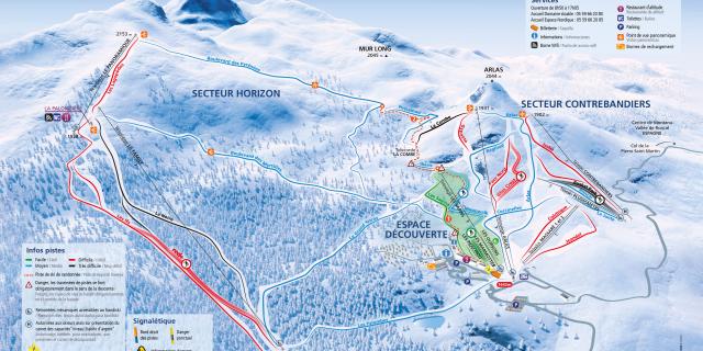 Plan des pistes de ski alpin de La Pierre Saint-Martin 2023-2024