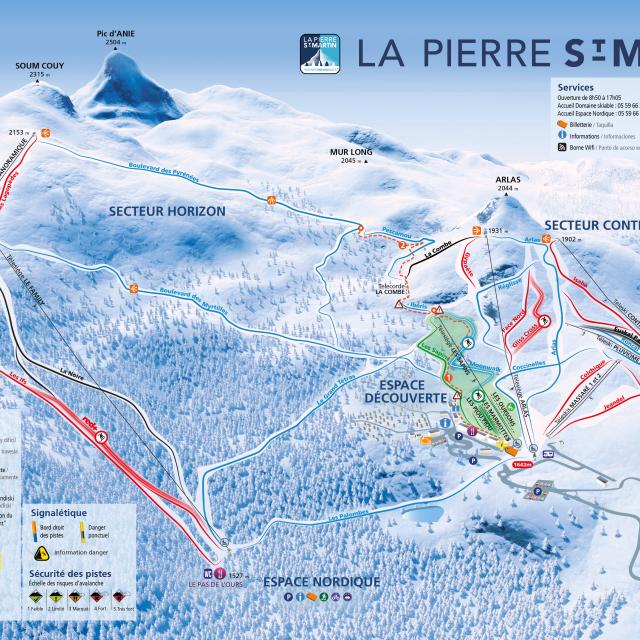 Plan des pistes de ski alpin de La Pierre Saint-Martin 2023-2024