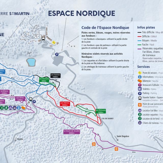 Plan des pistes de l'espace nordique de La Pierre Saint-Martin