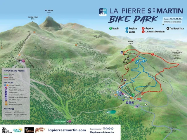 Plan du Bike Park ouvert en juillet et août à la Pierre Saint-Martin, Pyrénées béarnaises