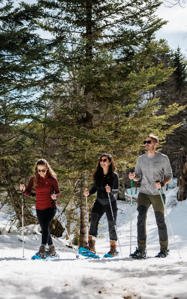 Balade en raquettes entre amis dans la forêt de l'espace nordique de La Pierre Saint-Martin